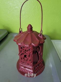 Antique Japanese Ikebana Cast Iron Lantern Red Vintage Outdoor Decor Hang