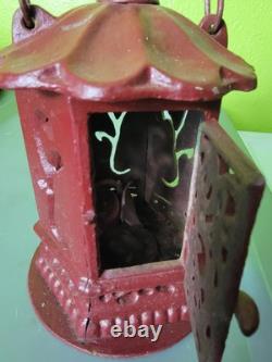 Antique Japanese Ikebana Cast Iron Lantern Red Vintage Outdoor Decor Hang
