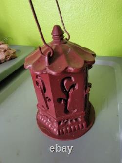 Antique Japanese Ikebana Cast Iron Lantern Red Vintage Outdoor Decor Hang