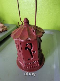 Antique Japanese Ikebana Cast Iron Lantern Red Vintage Outdoor Decor Hang