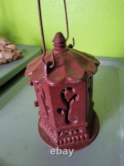 Antique Japanese Ikebana Cast Iron Lantern Red Vintage Outdoor Decor Hang