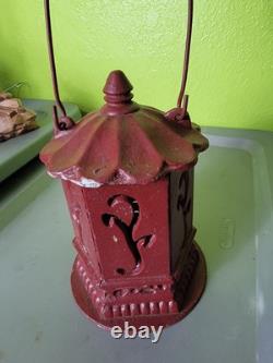 Antique Japanese Ikebana Cast Iron Lantern Red Vintage Outdoor Decor Hang