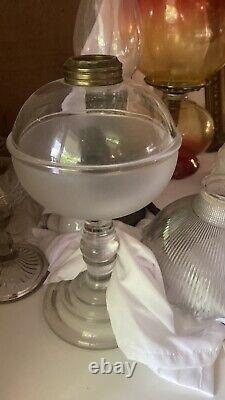 Antique Kerosene Oil Stand Lamp Variant of One Piece Ruby Clear & Frosted Glass
