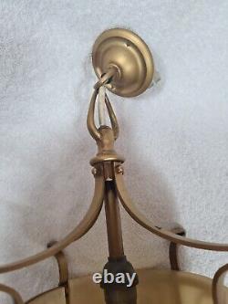 Antique Lanterns Pair Gilt with Opaque Glass Liners Vintage Light Shades Lamps