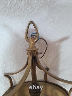 Antique Lanterns Pair Gilt with Opaque Glass Liners Vintage Light Shades Lamps