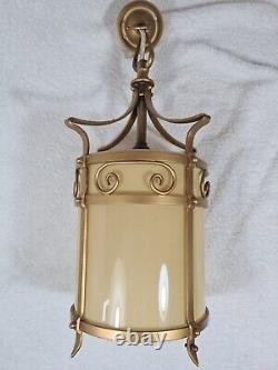 Antique Lanterns Pair Gilt with Opaque Glass Liners Vintage Light Shades Lamps