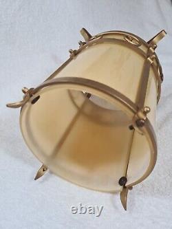 Antique Lanterns Pair Gilt with Opaque Glass Liners Vintage Light Shades Lamps