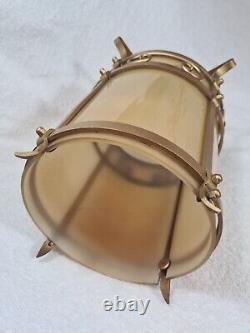 Antique Lanterns Pair Gilt with Opaque Glass Liners Vintage Light Shades Lamps
