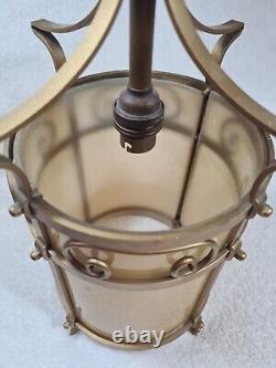 Antique Lanterns Pair Gilt with Opaque Glass Liners Vintage Light Shades Lamps