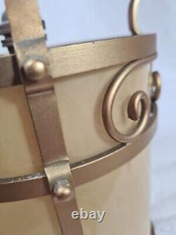 Antique Lanterns Pair Gilt with Opaque Glass Liners Vintage Light Shades Lamps