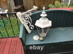 Antique Large 23 Tall 19 Bracket Outside Electric Lantern Lamp Cast Aluminum