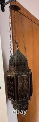 Antique Large Brass Moroccan Hanging Lantern