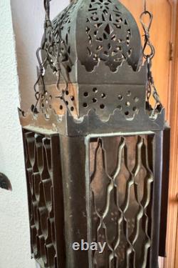 Antique Large Brass Moroccan Hanging Lantern