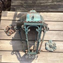 Antique Large Heavy Wrought Iron Hanging Lantern Outside Porch Light Project