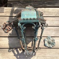 Antique Large Heavy Wrought Iron Hanging Lantern Outside Porch Light Project