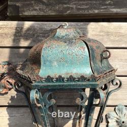 Antique Large Heavy Wrought Iron Hanging Lantern Outside Porch Light Project