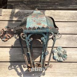 Antique Large Heavy Wrought Iron Hanging Lantern Outside Porch Light Project