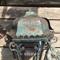 Antique Large Heavy Wrought Iron Hanging Lantern Outside Porch Light Project