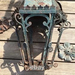 Antique Large Heavy Wrought Iron Hanging Lantern Outside Porch Light Project