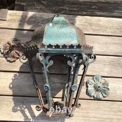 Antique Large Heavy Wrought Iron Hanging Lantern Outside Porch Light Project