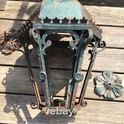 Antique Large Heavy Wrought Iron Hanging Lantern Outside Porch Light Project