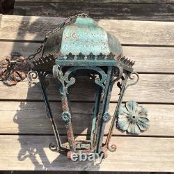 Antique Large Heavy Wrought Iron Hanging Lantern Outside Porch Light Project