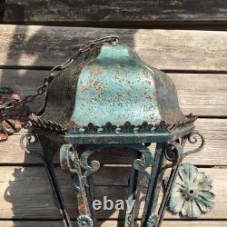Antique Large Heavy Wrought Iron Hanging Lantern Outside Porch Light Project