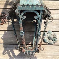 Antique Large Heavy Wrought Iron Hanging Lantern Outside Porch Light Project