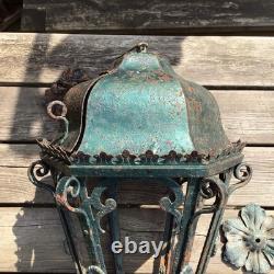 Antique Large Heavy Wrought Iron Hanging Lantern Outside Porch Light Project