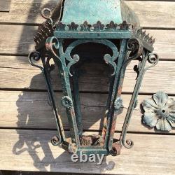Antique Large Heavy Wrought Iron Hanging Lantern Outside Porch Light Project