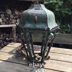 Antique Large Heavy Wrought Iron Hanging Lantern Outside Porch Light Project