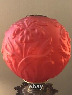 Antique Large Red Glass Lamp Beautiful Art Deco Floral Bradley & Hubbard