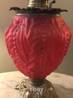 Antique Large Red Glass Lamp Beautiful Art Deco Floral Bradley & Hubbard