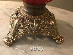 Antique Large Red Glass Lamp Beautiful Art Deco Floral Bradley & Hubbard