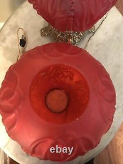 Antique Large Red Glass Lamp Beautiful Art Deco Floral Bradley & Hubbard