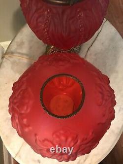 Antique Large Red Glass Lamp Beautiful Art Deco Floral Bradley & Hubbard