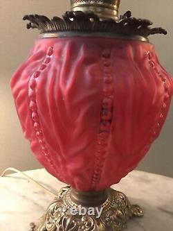 Antique Large Red Glass Lamp Beautiful Art Deco Floral Bradley & Hubbard