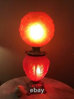 Antique Large Red Glass Lamp Beautiful Art Deco Floral Bradley & Hubbard