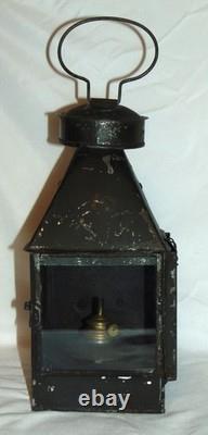 Antique Late 19th Century Whale Oil Lantern with Clear & Red Lens 15-1/2 high