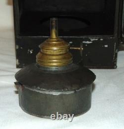 Antique Late 19th Century Whale Oil Lantern with Clear & Red Lens 15-1/2 high