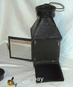 Antique Late 19th Century Whale Oil Lantern with Clear & Red Lens 15-1/2 high