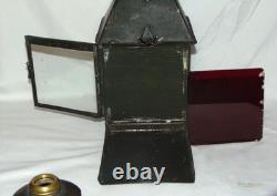Antique Late 19th Century Whale Oil Lantern with Clear & Red Lens 15-1/2 high