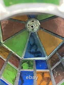 Antique Lead & Stained-Glass Hanging Chandelier Pendant Lantern No Light READ