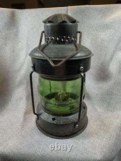 Antique Light Marine Oil Lantern Green Glass Wicked 8