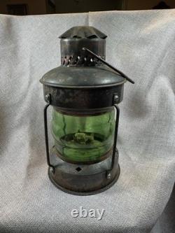 Antique Light Marine Oil Lantern Green Glass Wicked 8