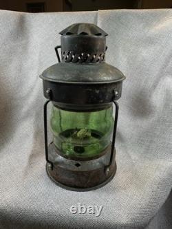 Antique Light Marine Oil Lantern Green Glass Wicked 8