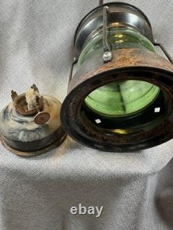 Antique Light Marine Oil Lantern Green Glass Wicked 8