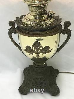 Antique MILLER Brass Fancy Oil Lamp Electrified Parlor Banquet Hurricane Lantern