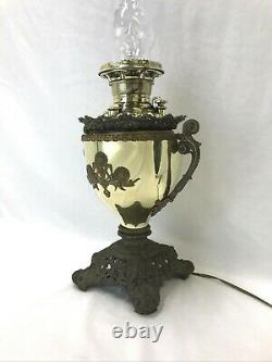 Antique MILLER Brass Fancy Oil Lamp Electrified Parlor Banquet Hurricane Lantern