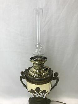 Antique MILLER Brass Fancy Oil Lamp Electrified Parlor Banquet Hurricane Lantern